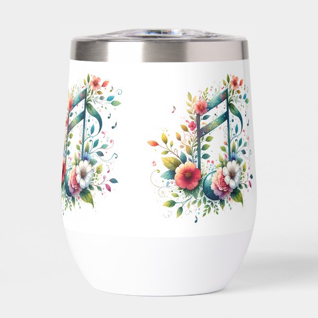 Music Notes and Flowers Thermal Wine Tumbler (Front)