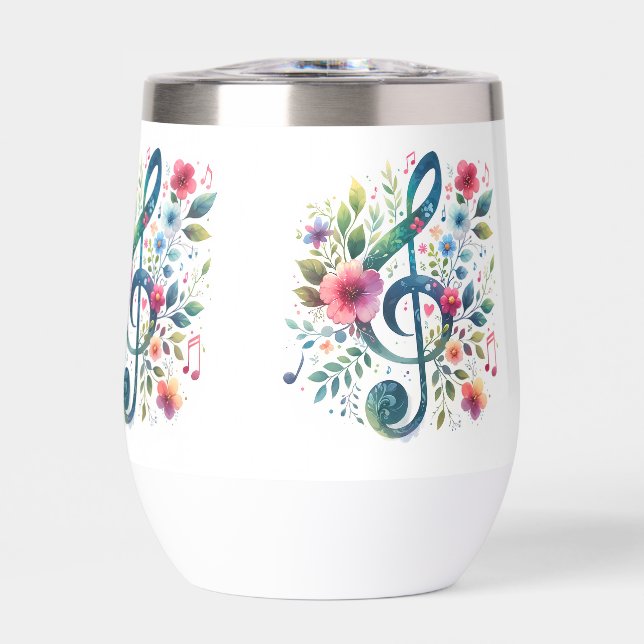 Music Notes and Flowers Thermal Wine Tumbler (Front)