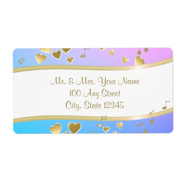 Music Notes and Gold Hearts Label (Front)