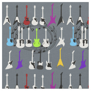 Music Notes and Guitar Print Fabric Material