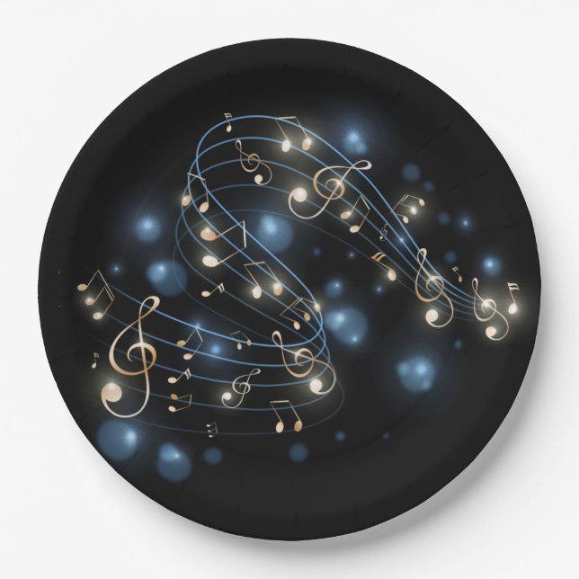Music Notes and Holiday Lights Paper Plate (Front)