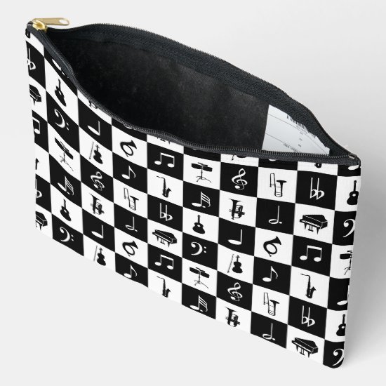 Music Notes and Instruments on squares Accessory Pouch