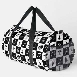Music Notes and Instruments on squares Duffle Bag