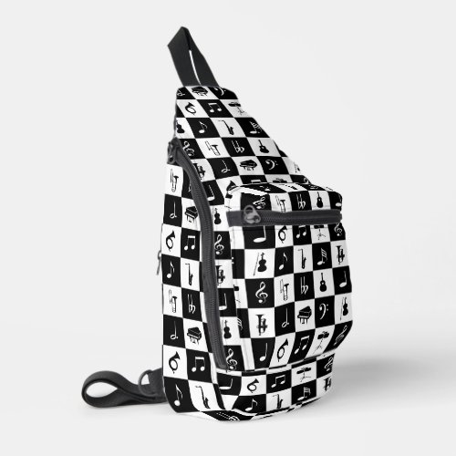 Music Notes and Instruments on squares Sling Bag