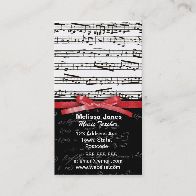 Music notes and math equations business card (Front)