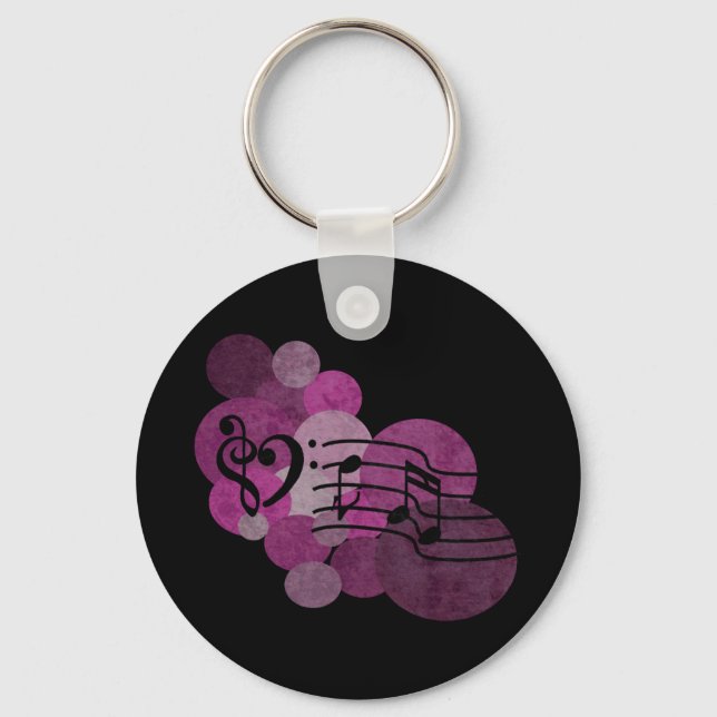 Music notes and polka dots – pink keychain (Front)