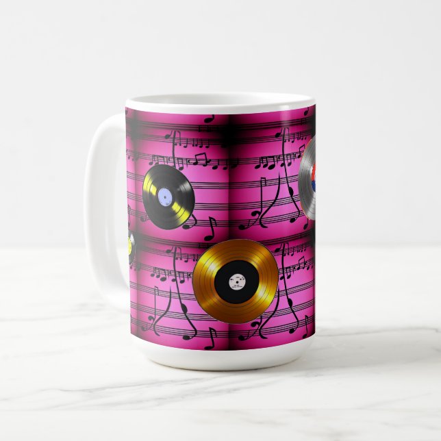 Music Notes and Records Coffee Mug (Front Left)