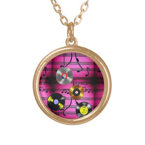 Music Notes and Records Gold Plated Necklace