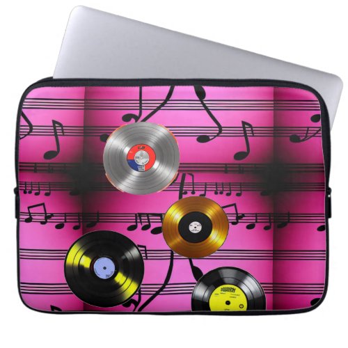 Music Notes and Records Laptop Sleeve