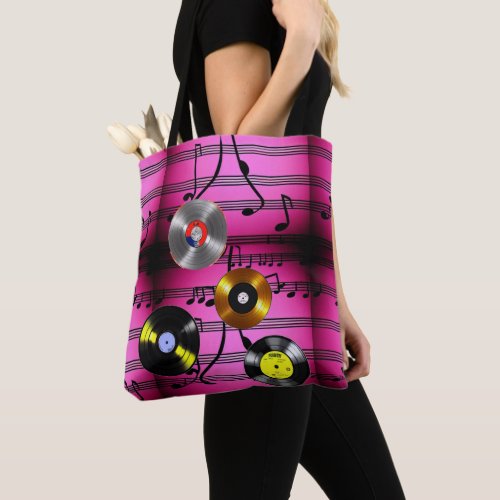 Music Notes and Records Tote Bag