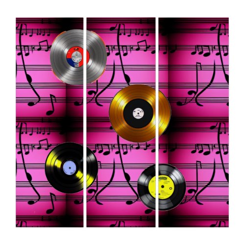 Music Notes and Records Triptych