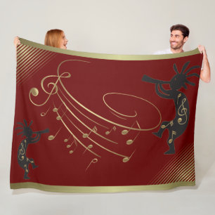 Music Notes and Red Kokopelli Fleece Blanket