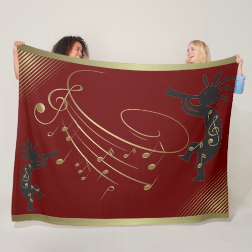 Music Notes and Red Kokopelli Fleece Blanket