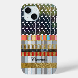 Music Notes and stripes pattern cool iPhone 15 Case