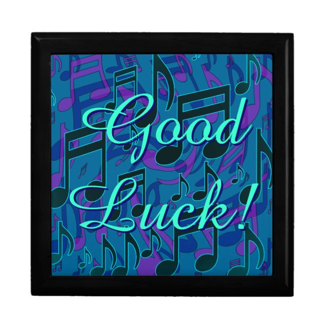 Music Notes Aqua Blue Green Purple Good Luck Keepsake Box (Front)
