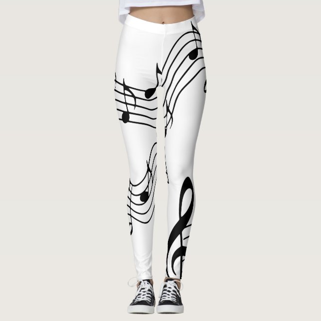 Music Notes B&W Yoga Pilates Hot Pants Leggings (Front)