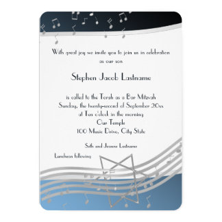 Music Notes Bar Mitzvah Silver and Blue Card