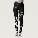 Music Notes Black and White Leggings<br><div class="desc">Wavy lines of music, musical notes and a treble clef in white on black make a great pair of striking music themed leggings.</div>