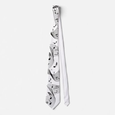 Music Notes Black and White Necktie