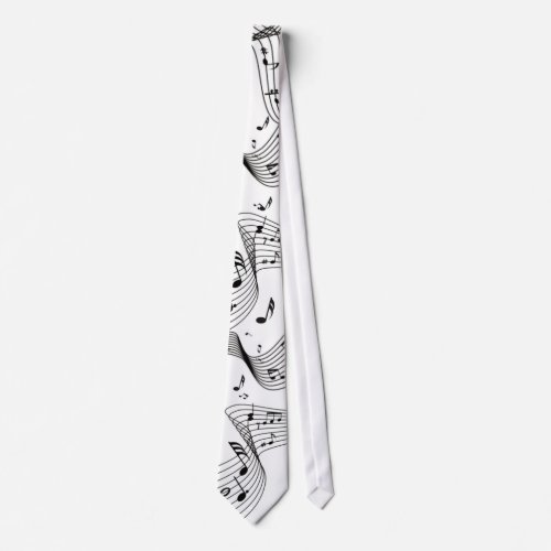 Music Notes Black and White Necktie
