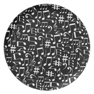 Music notes black and white pattern, tune theme dinner plate