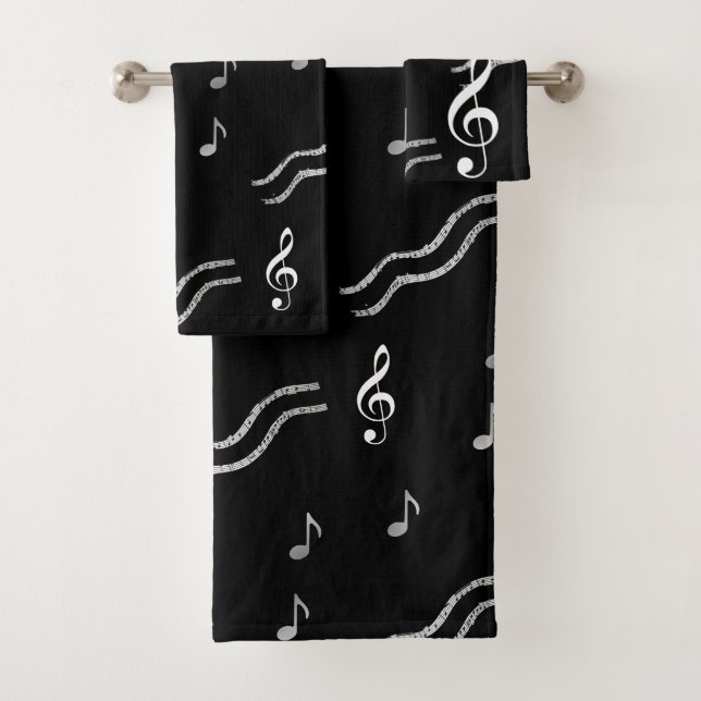 Music Notes Black and White Towel Set (Insitu)