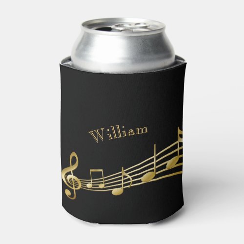 Music notes black gold name  can cooler