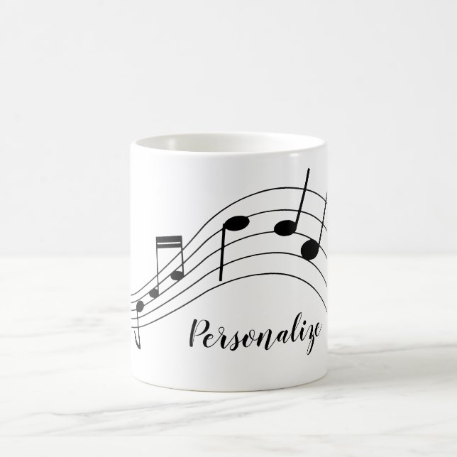 Music Notes Black Gray Stylish Personalized Coffee Mug (Center)