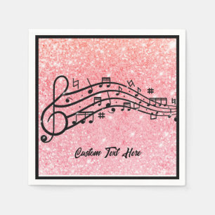Music Notes Black Pink Glitter Sparkle Personalize Napkins