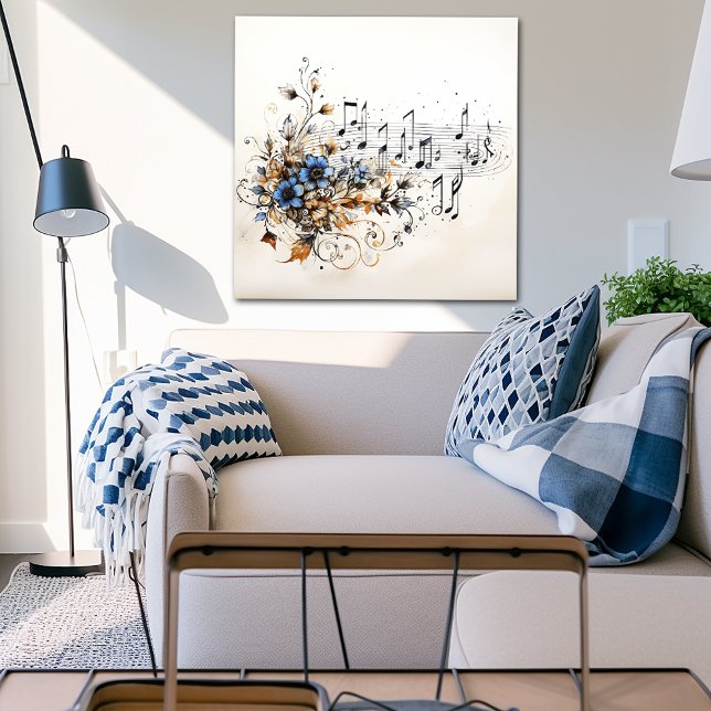  Music Notes Blue Brown Vines Flowers  Poster (Creator Uploaded)