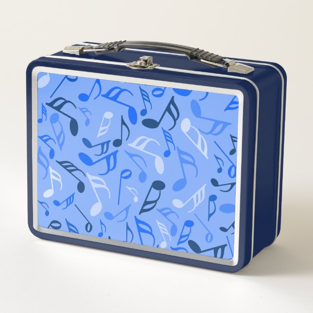 Music Notes Blue Metal Lunch Box (Front)