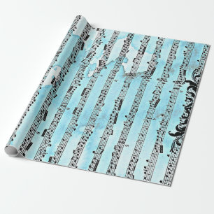 Music Notes Blue Wrapping Paper, 30" x 6' Wrapping Paper