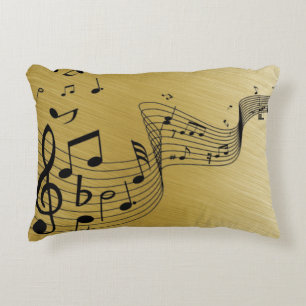 Music Notes Brushed Gold Accent Pillow