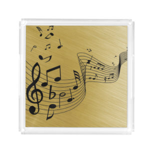 Music Notes Brushed Gold  Acrylic Tray