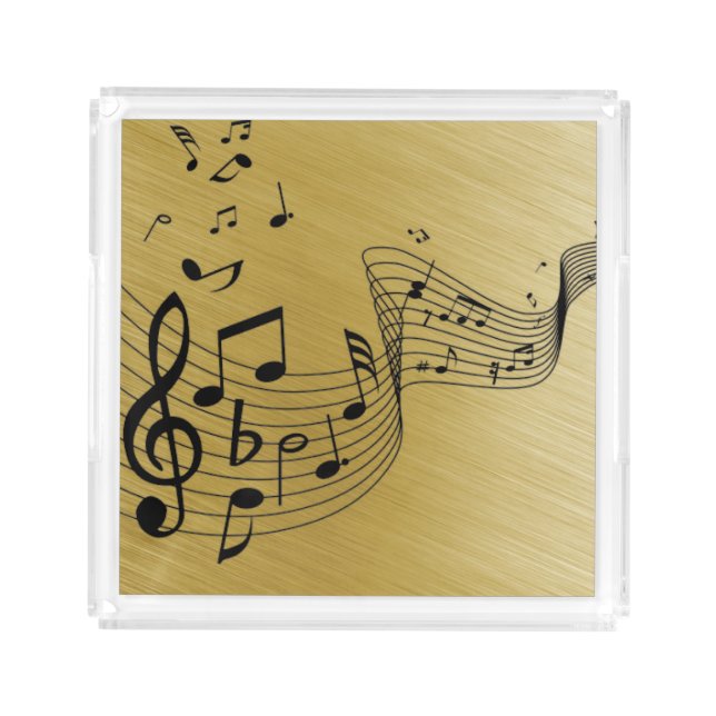 Music Notes Brushed Gold  Acrylic Tray (Front)