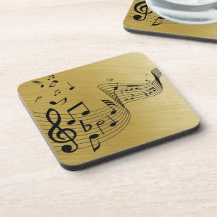 Music Notes Brushed Gold Beverage Coaster