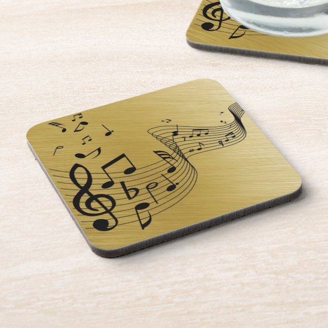 Music Notes Brushed Gold  Beverage Coaster (Left Side)