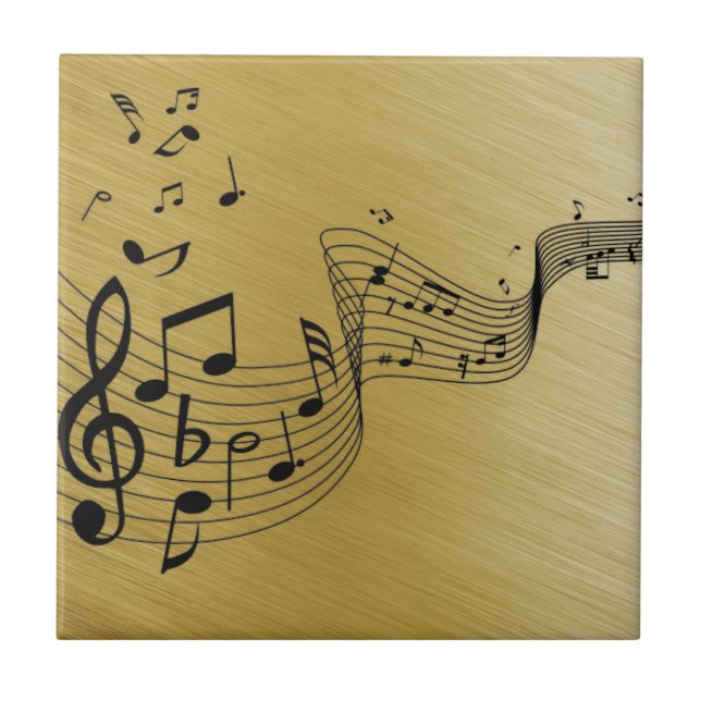 Music Notes Brushed Gold  Ceramic Tile (Front)
