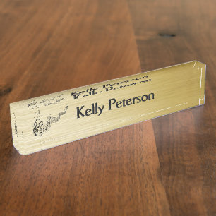 Music Notes Brushed Gold  Desk Name Plate