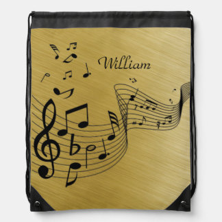 Music Notes Brushed Gold  Drawstring Bag