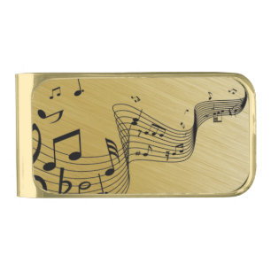 Music Notes Brushed Gold  Finish Money Clip