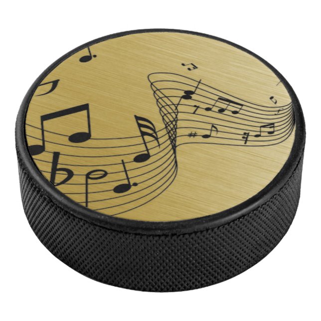 Music Notes Brushed Gold  Hockey Puck (3/4)