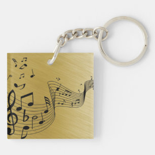 Music Notes Brushed Gold Keychain