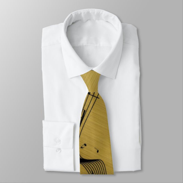 Music Notes Brushed Gold  Neck Tie (Tied)