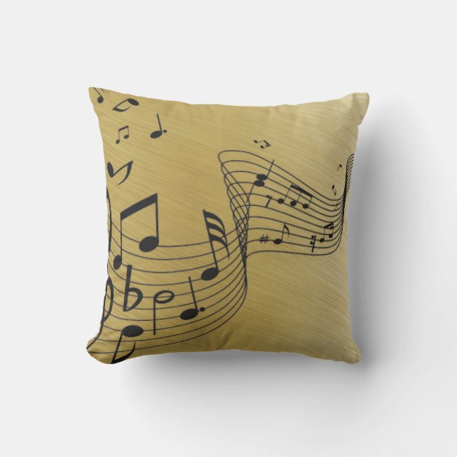 Music Notes Brushed Gold  Outdoor Pillow (Front)