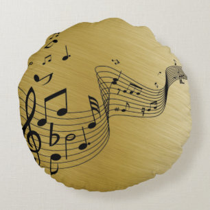 Music Notes Brushed Gold Round Pillow
