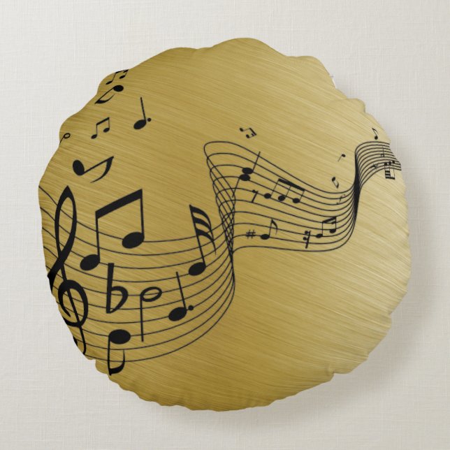 Music Notes Brushed Gold  Round Pillow (Back)