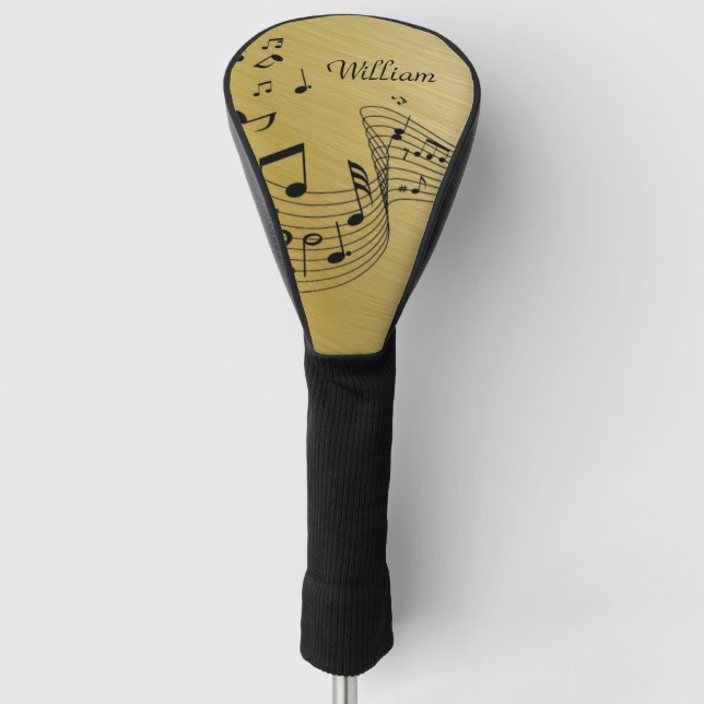 Music Notes Brushed Gold with Name Golf Head Cover (Front)
