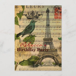 music notes camellia french paris eiffel tower invitation