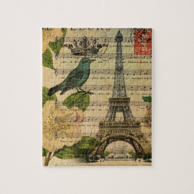 music notes camellia french paris eiffel tower jigsaw puzzle (Vertical)